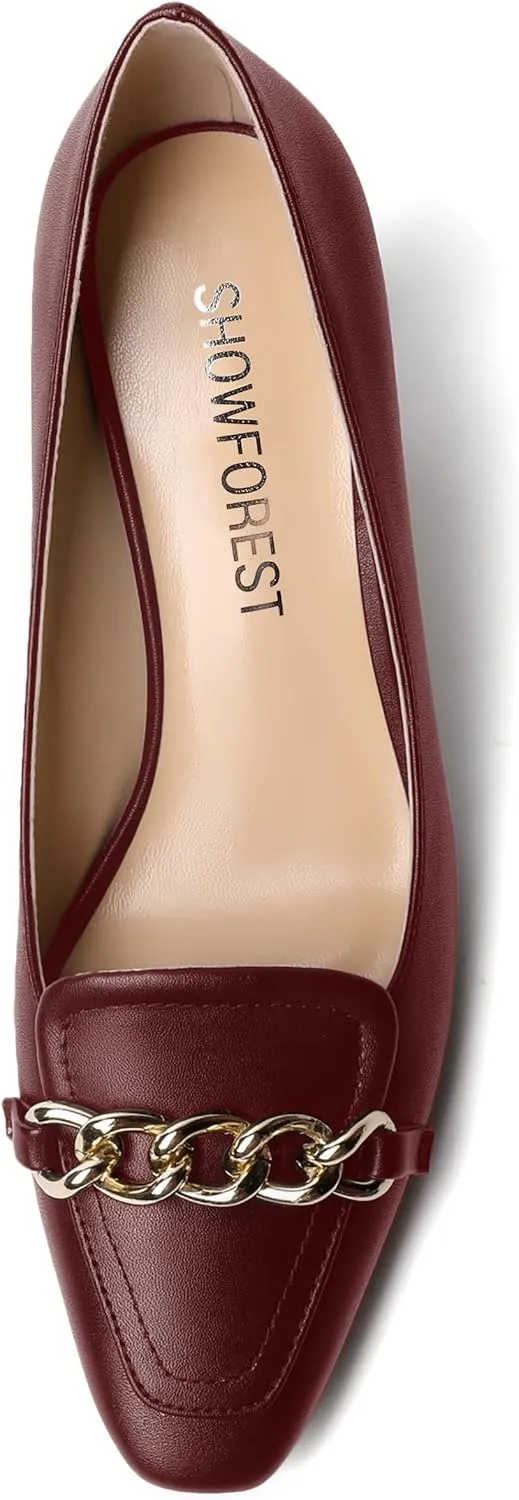 SHOWFOREST Womens Slip On Solid Square Toe Fashion Matte Metal Business Spool Mid Heel Pumps Shoes 2.5 Inch