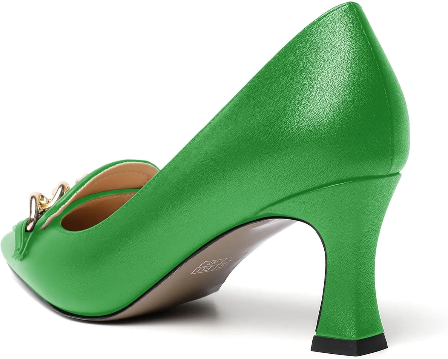 SHOWFOREST Womens Slip On Solid Square Toe Fashion Matte Metal Business Spool Mid Heel Pumps Shoes 2.5 Inch