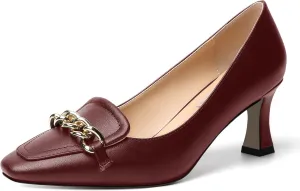 SHOWFOREST Womens Slip On Solid Square Toe Fashion Matte Metal Business Spool Mid Heel Pumps Shoes 2.5 Inch