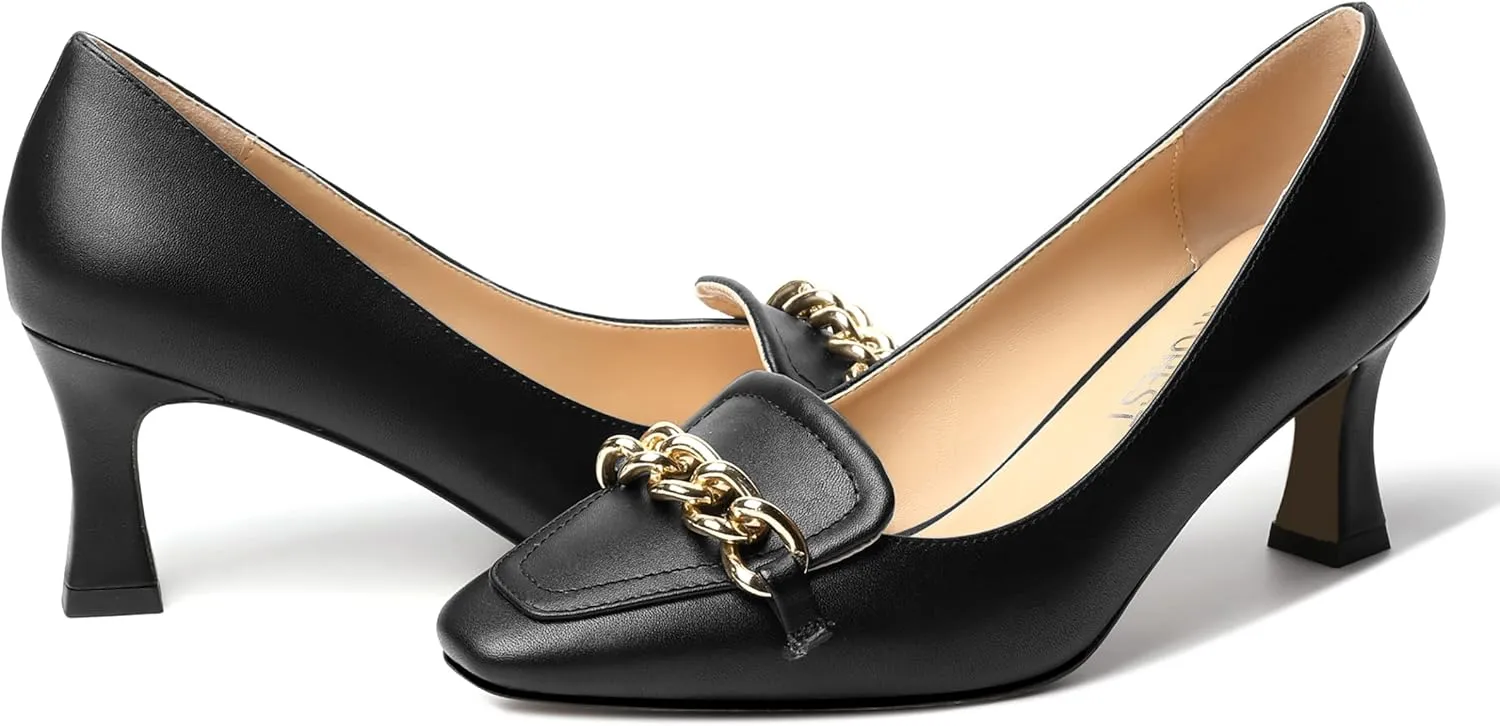 SHOWFOREST Womens Slip On Solid Square Toe Fashion Matte Metal Business Spool Mid Heel Pumps Shoes 2.5 Inch