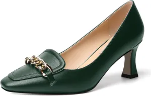 SHOWFOREST Womens Slip On Solid Square Toe Fashion Matte Metal Business Spool Mid Heel Pumps Shoes 2.5 Inch