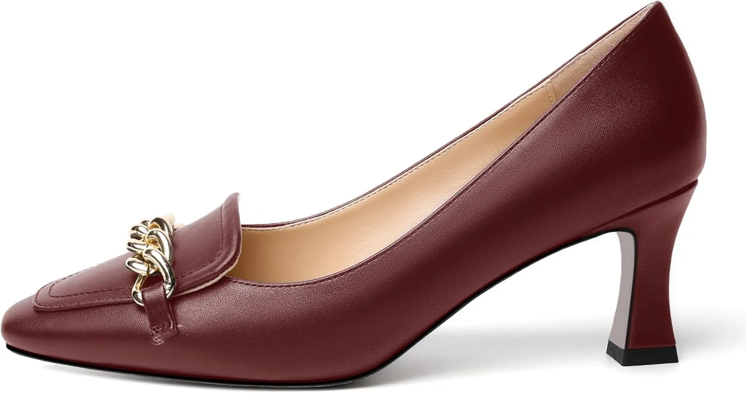 SHOWFOREST Womens Slip On Solid Square Toe Fashion Matte Metal Business Spool Mid Heel Pumps Shoes 2.5 Inch