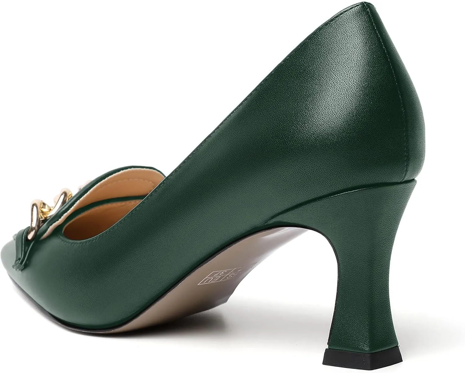 SHOWFOREST Womens Slip On Solid Square Toe Fashion Matte Metal Business Spool Mid Heel Pumps Shoes 2.5 Inch