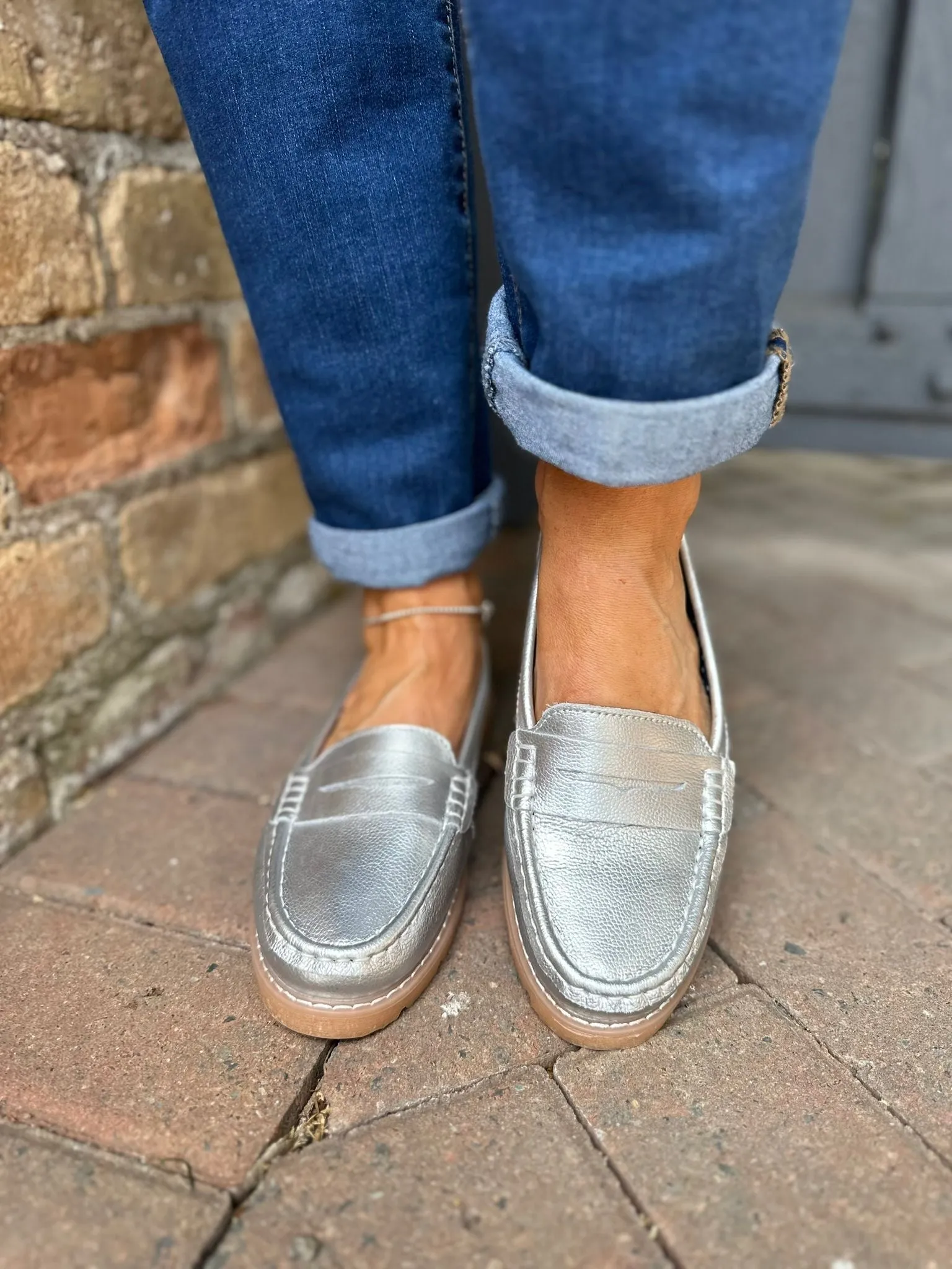 Silver Leather Loafer