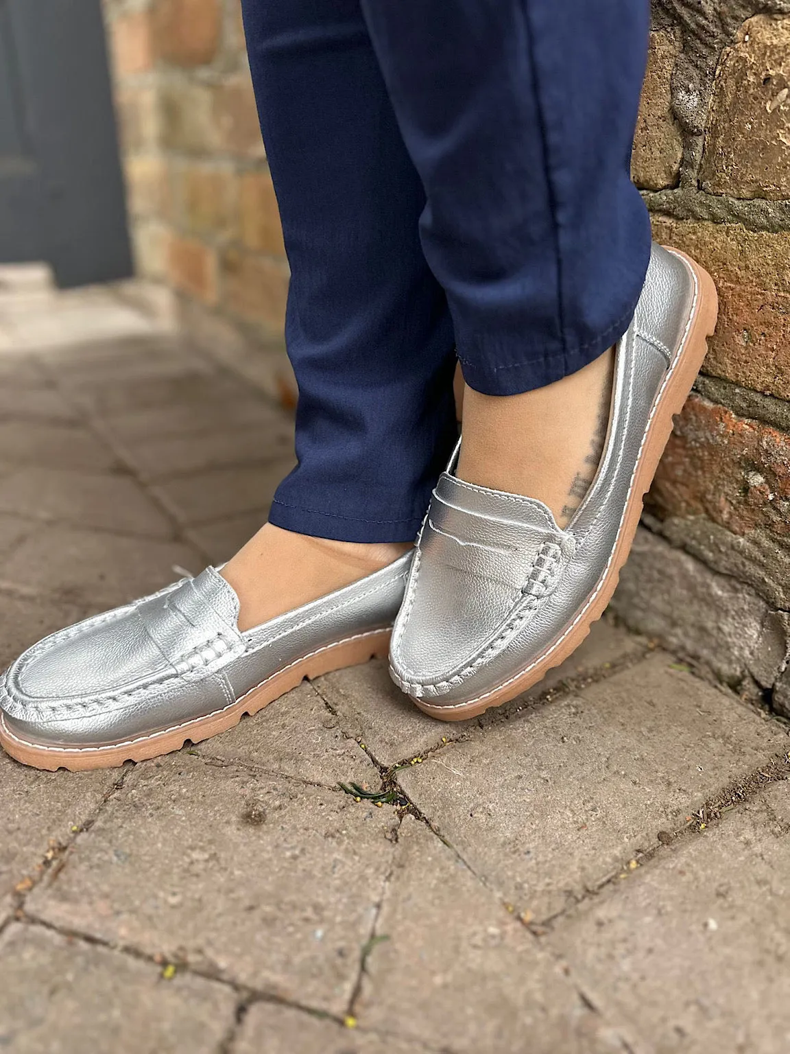 Silver Leather Loafer