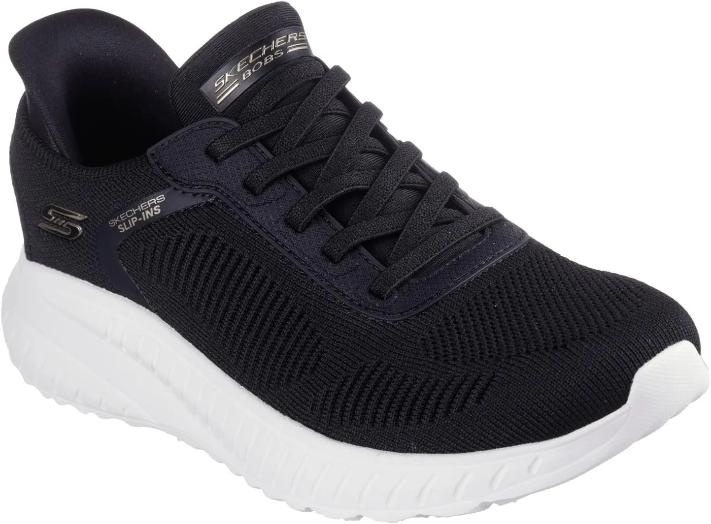 Skechers Women's Hands Free Slip-INS BOBS Squad Chaos-Current Muse Sneaker, Black/White, 5.5