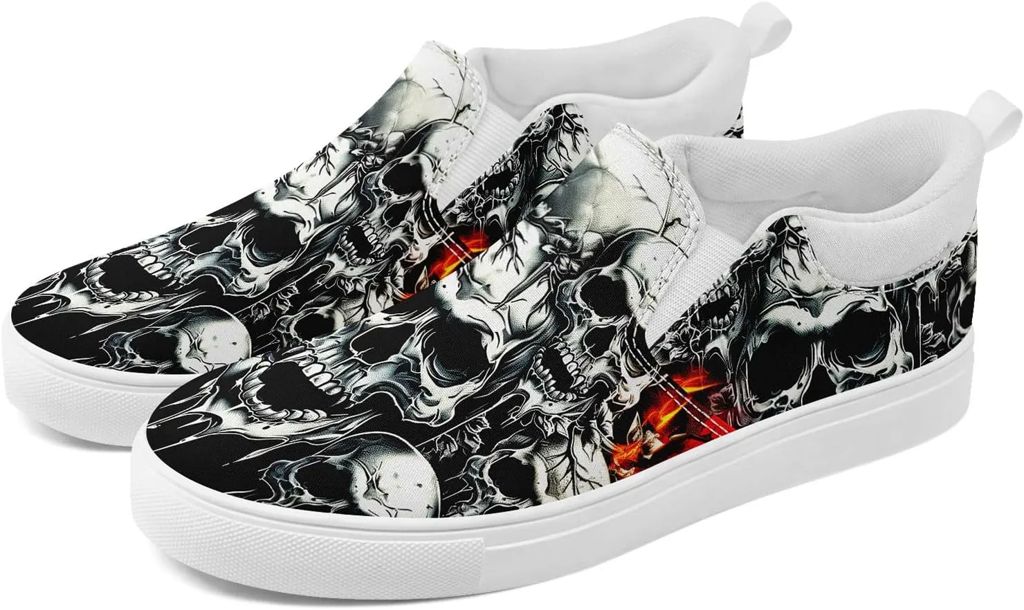 Skull Canvas Shoes Slip On Fashion Sneakers Low Top Casual Shoes Non Slip Loafers