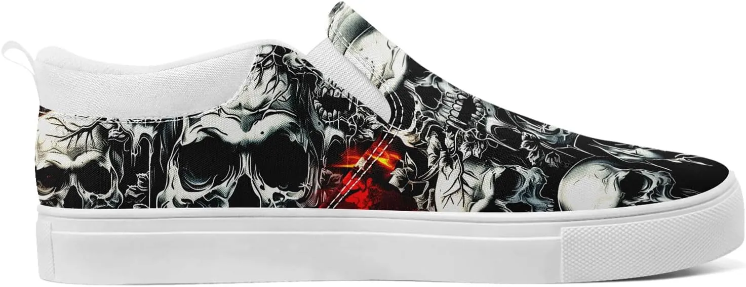 Skull Canvas Shoes Slip On Fashion Sneakers Low Top Casual Shoes Non Slip Loafers