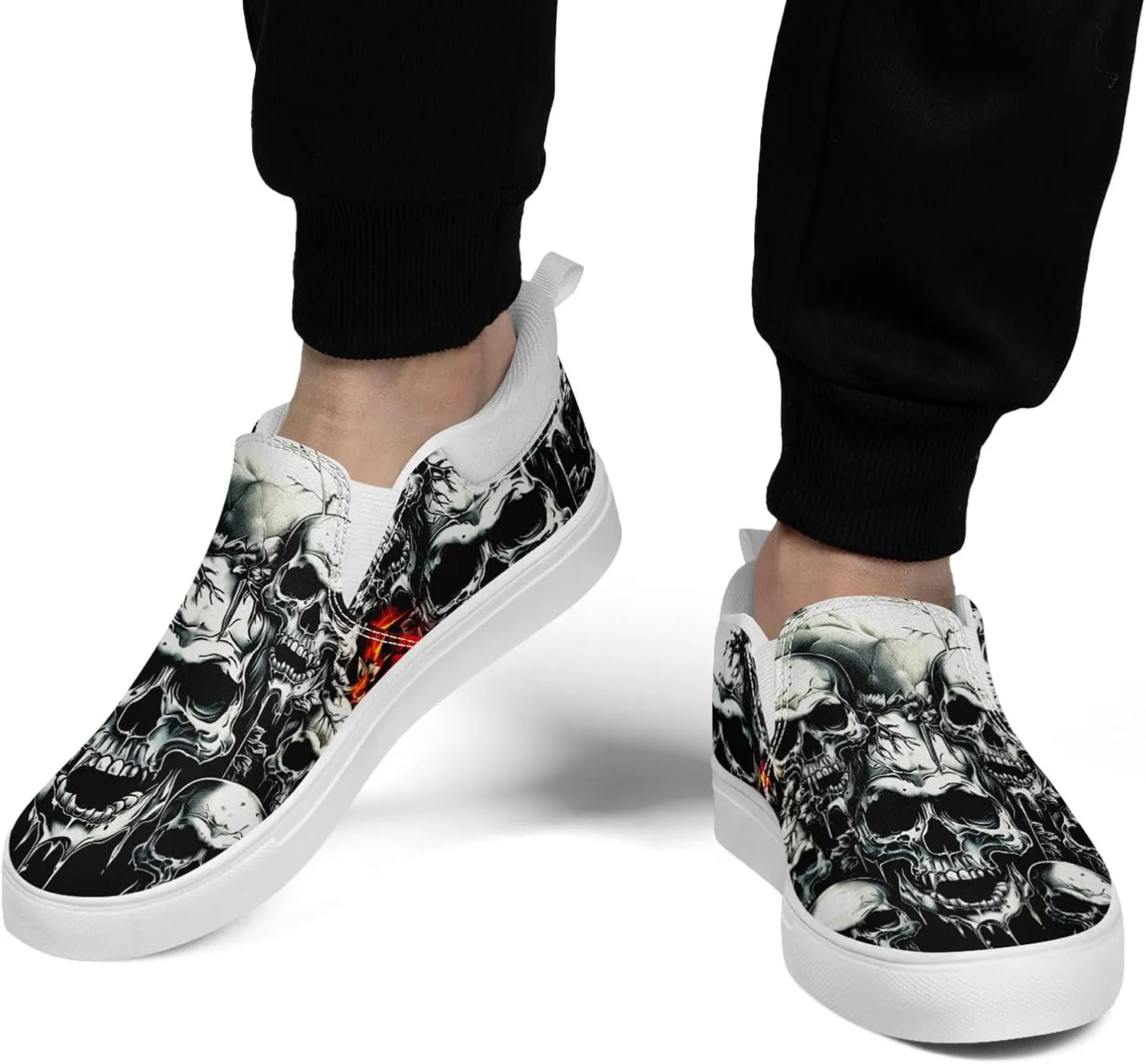 Skull Canvas Shoes Slip On Fashion Sneakers Low Top Casual Shoes Non Slip Loafers