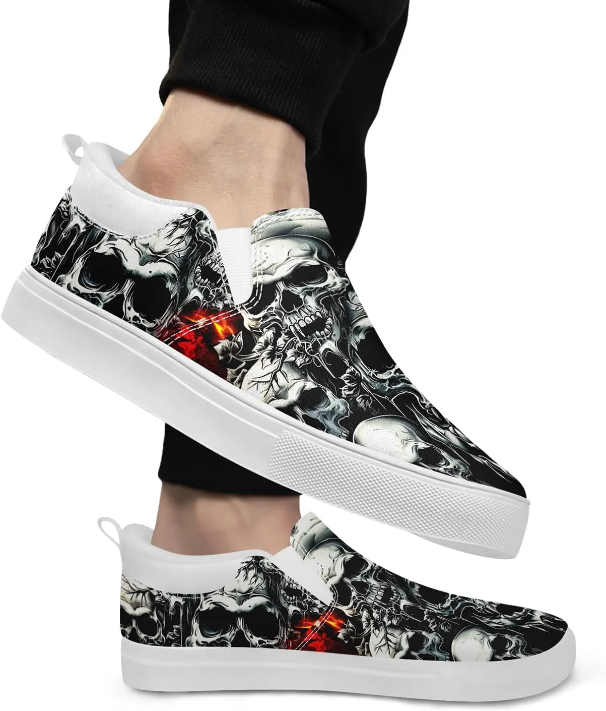 Skull Canvas Shoes Slip On Fashion Sneakers Low Top Casual Shoes Non Slip Loafers