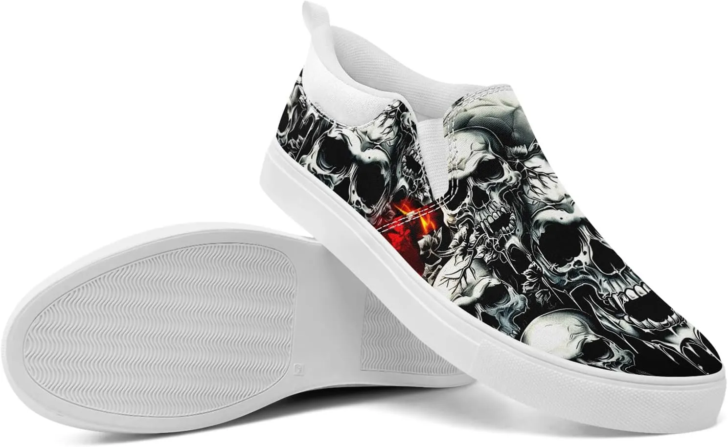 Skull Canvas Shoes Slip On Fashion Sneakers Low Top Casual Shoes Non Slip Loafers