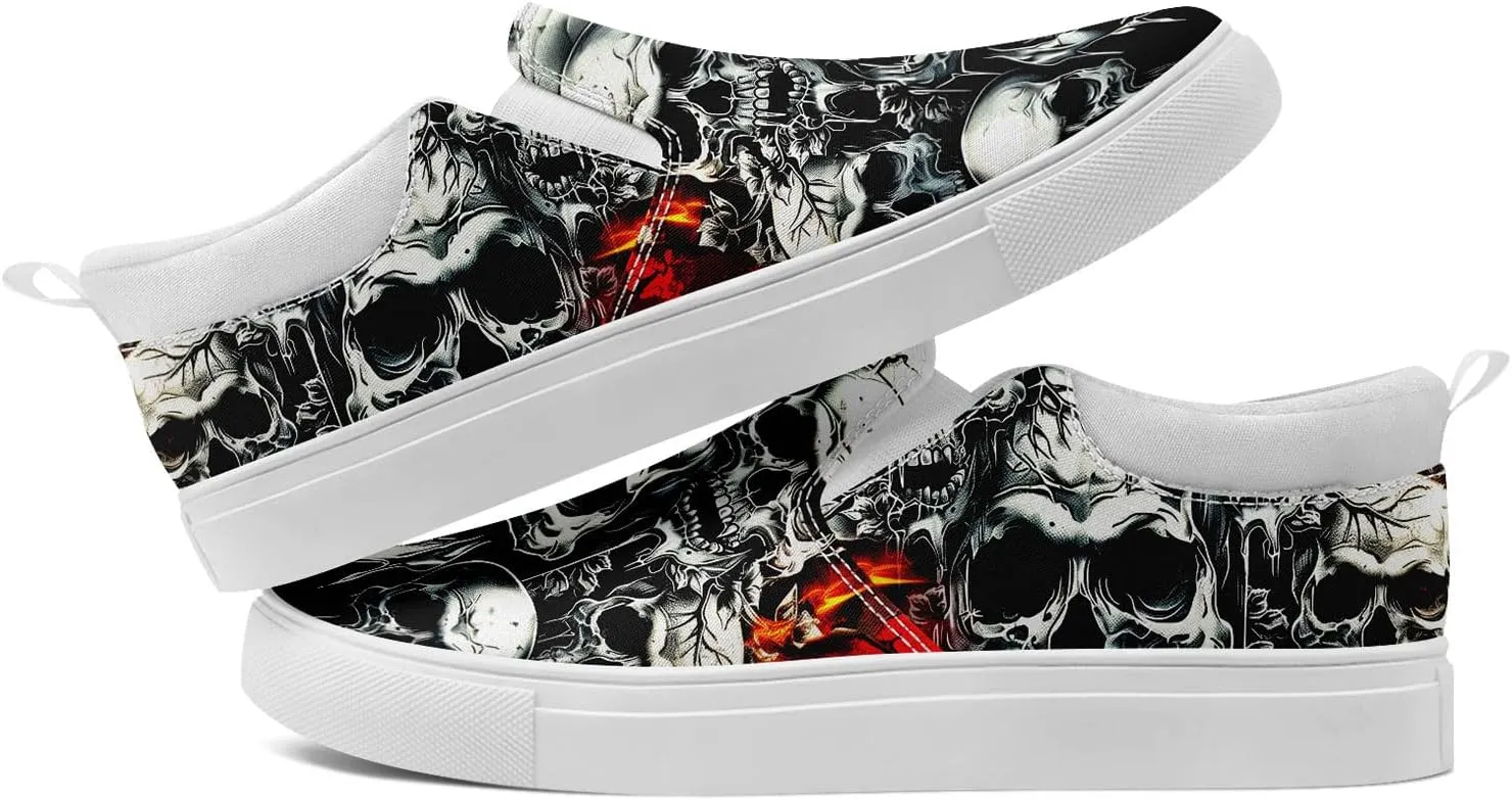 Skull Canvas Shoes Slip On Fashion Sneakers Low Top Casual Shoes Non Slip Loafers