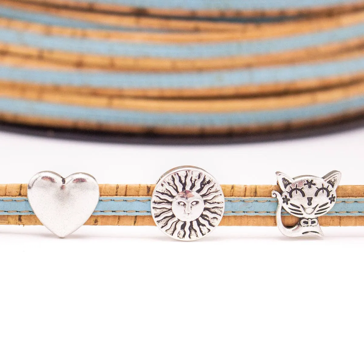 Sky blue with natural flat 10mm cork cord COR-442(10meters)