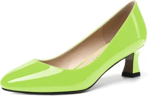 SKYSTERRY Women's Patent Kitten Round Toe Slip On Office Spool Low Heel Pumps Office Work Dress Shoes 2 Inch