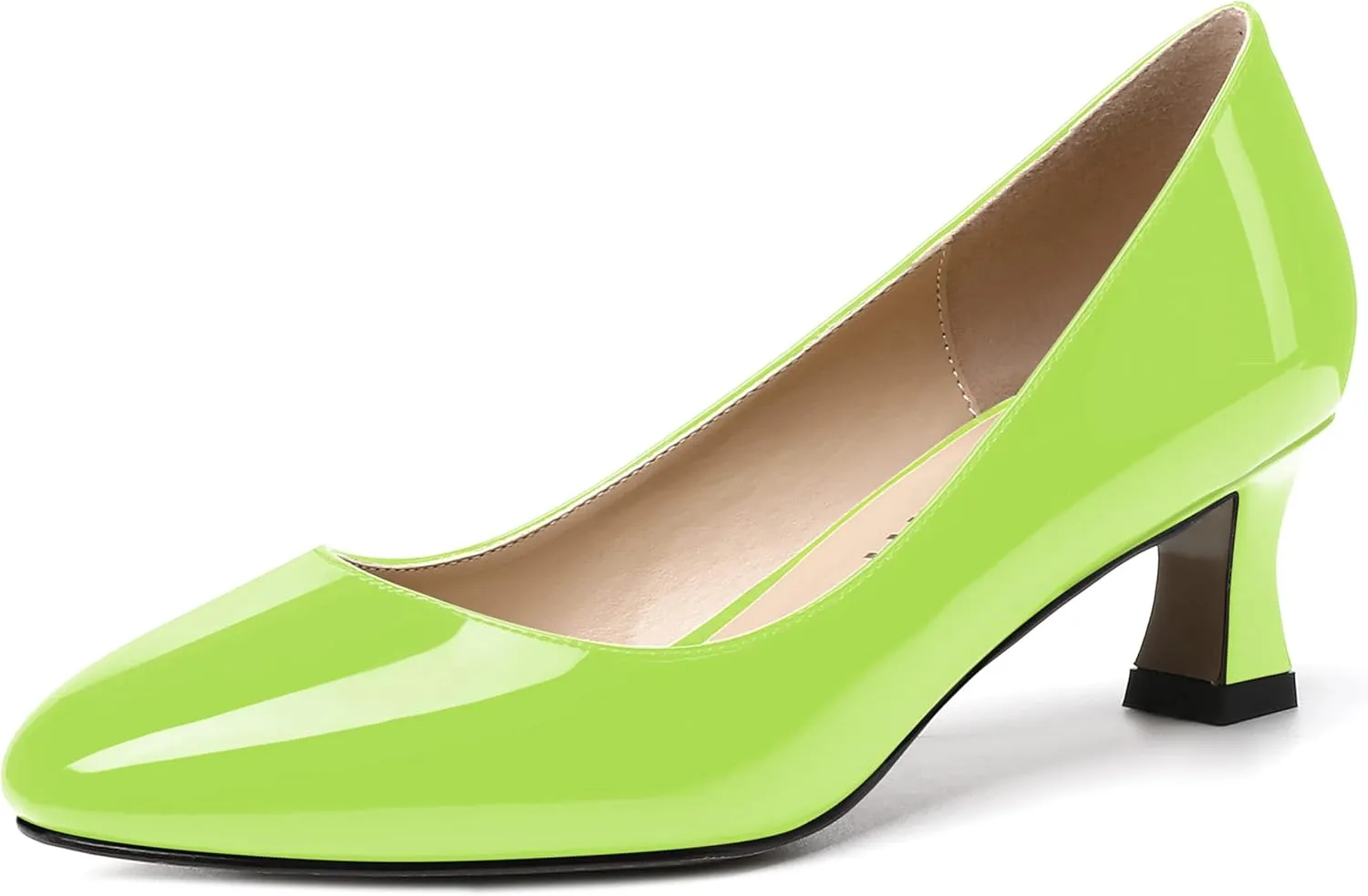 SKYSTERRY Women's Patent Kitten Round Toe Slip On Office Spool Low Heel Pumps Office Work Dress Shoes 2 Inch