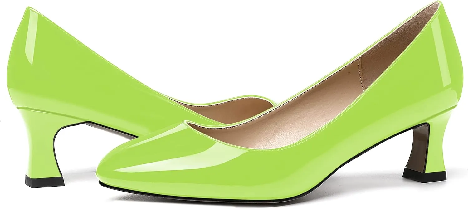 SKYSTERRY Women's Patent Kitten Round Toe Slip On Office Spool Low Heel Pumps Office Work Dress Shoes 2 Inch