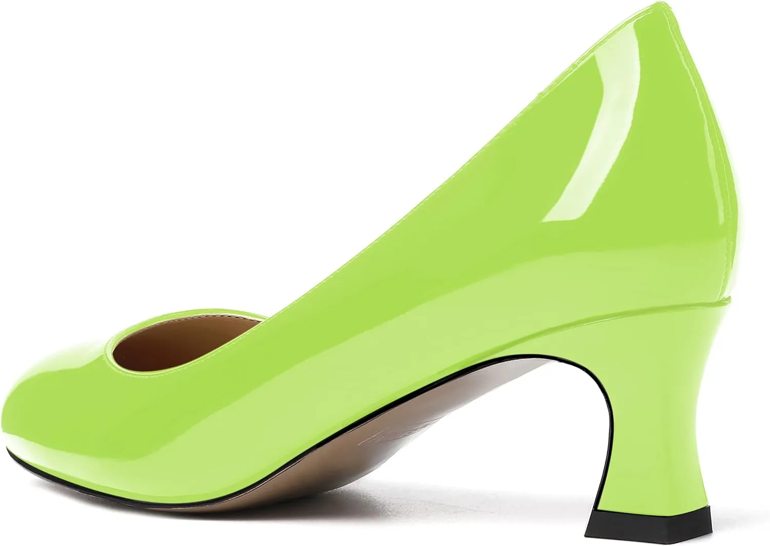 SKYSTERRY Women's Patent Kitten Round Toe Slip On Office Spool Low Heel Pumps Office Work Dress Shoes 2 Inch