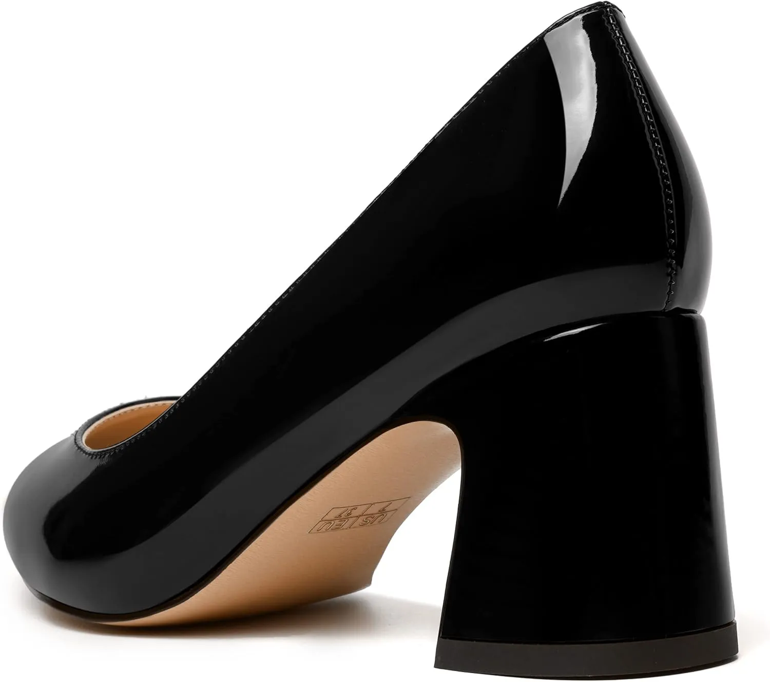SKYSTERRY Womens Slip On Evening Cute Pointed Toe Patent Block Mid Heel Pumps Shoes 2.5 Inch