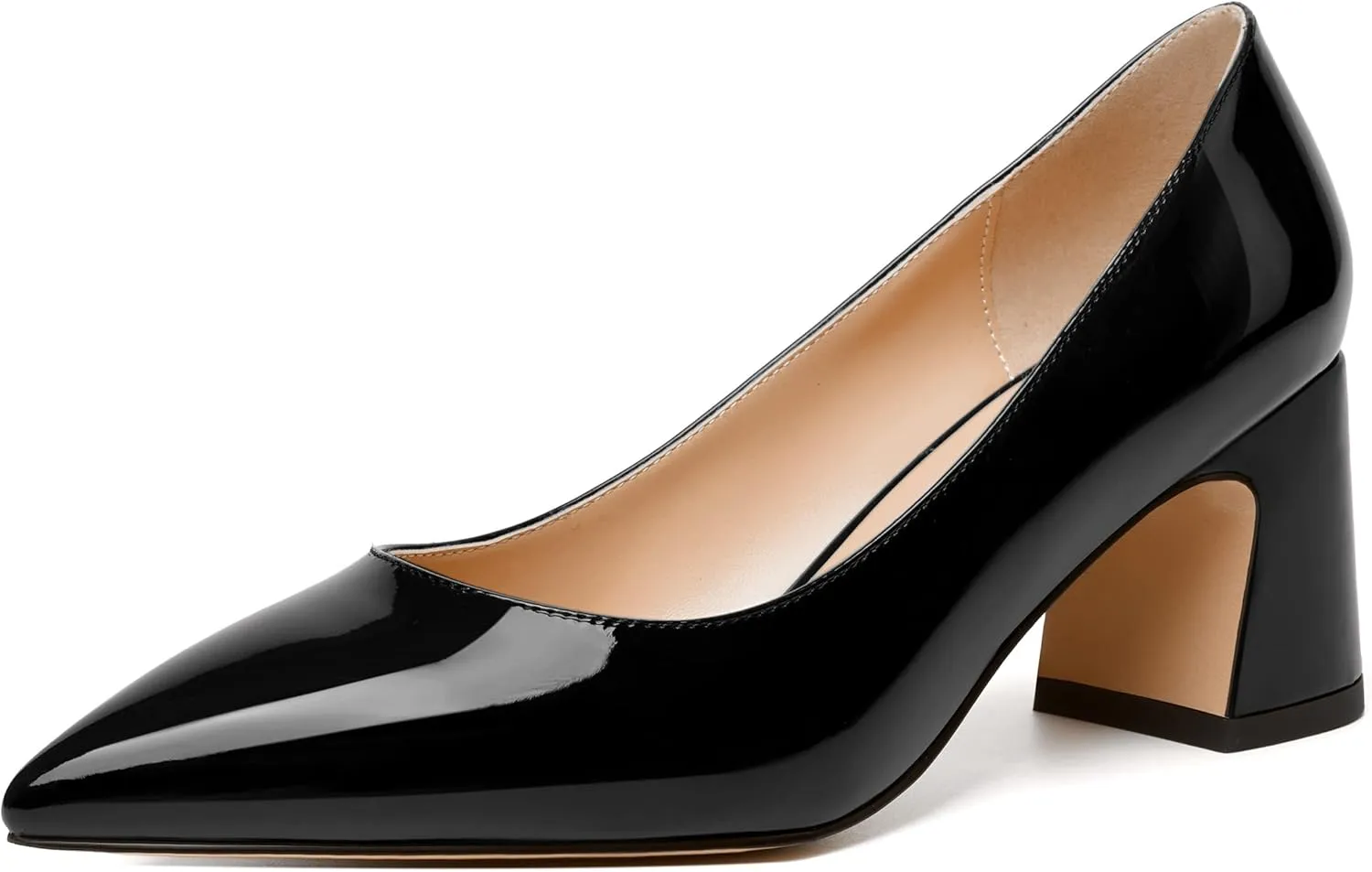 SKYSTERRY Womens Slip On Evening Cute Pointed Toe Patent Block Mid Heel Pumps Shoes 2.5 Inch