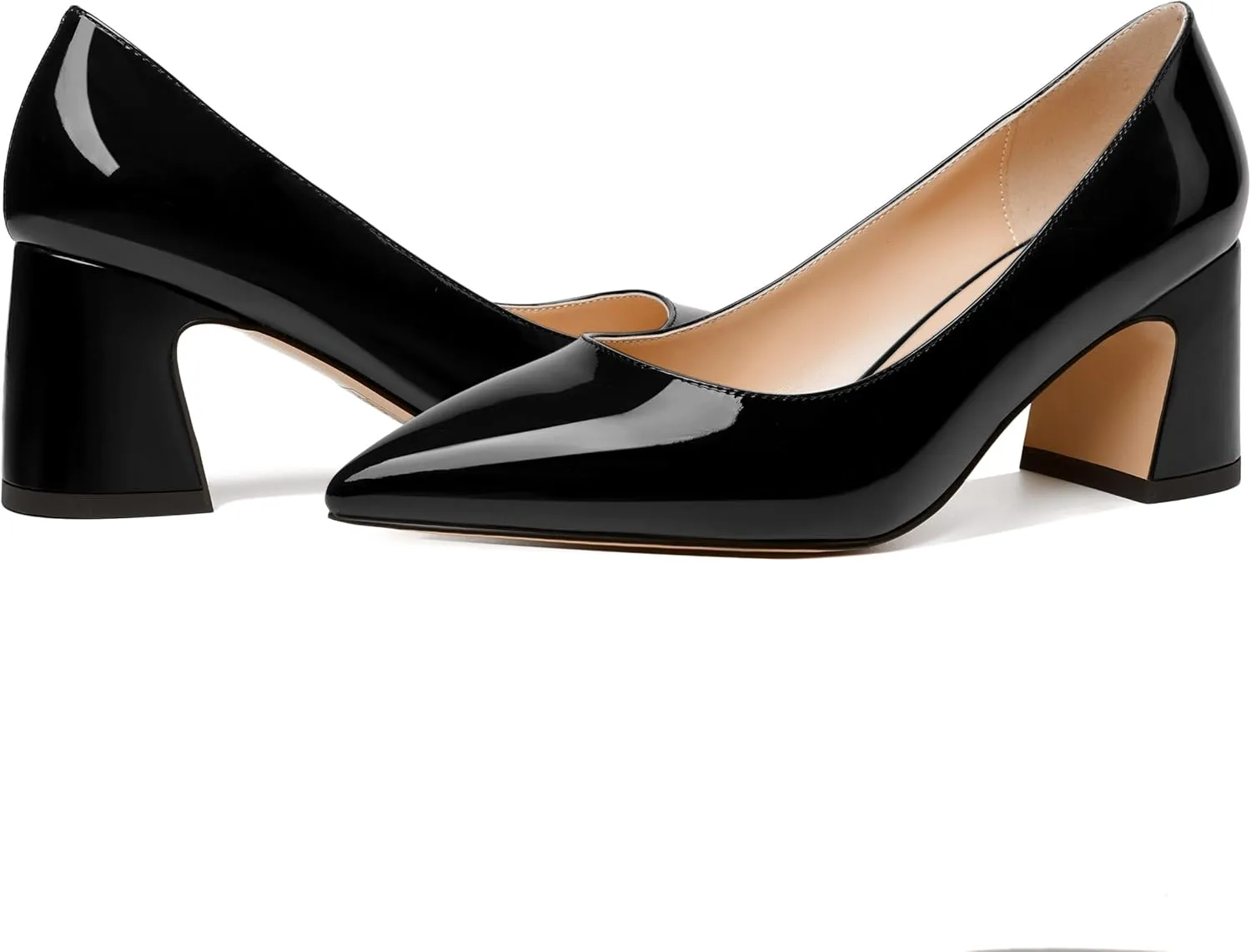 SKYSTERRY Womens Slip On Evening Cute Pointed Toe Patent Block Mid Heel Pumps Shoes 2.5 Inch