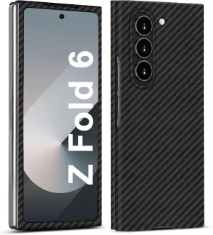 Slim and Thin Carbon Fiber Case Compatible with Samsung Galaxy Z Fold 6, 1500D Aramid Fiber Z Fold6 Cover for Men and Women, Supports Wireless Charging, Matte Black Gray