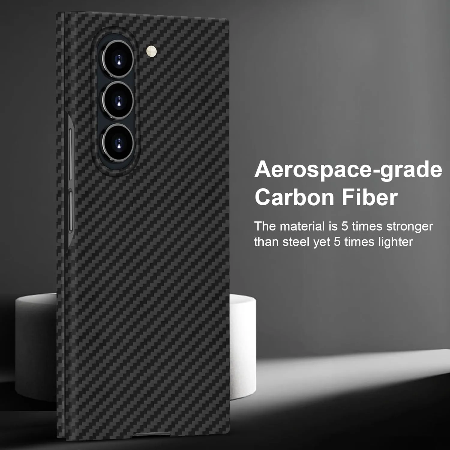 Slim and Thin Carbon Fiber Case Compatible with Samsung Galaxy Z Fold 6, 1500D Aramid Fiber Z Fold6 Cover for Men and Women, Supports Wireless Charging, Matte Black Gray