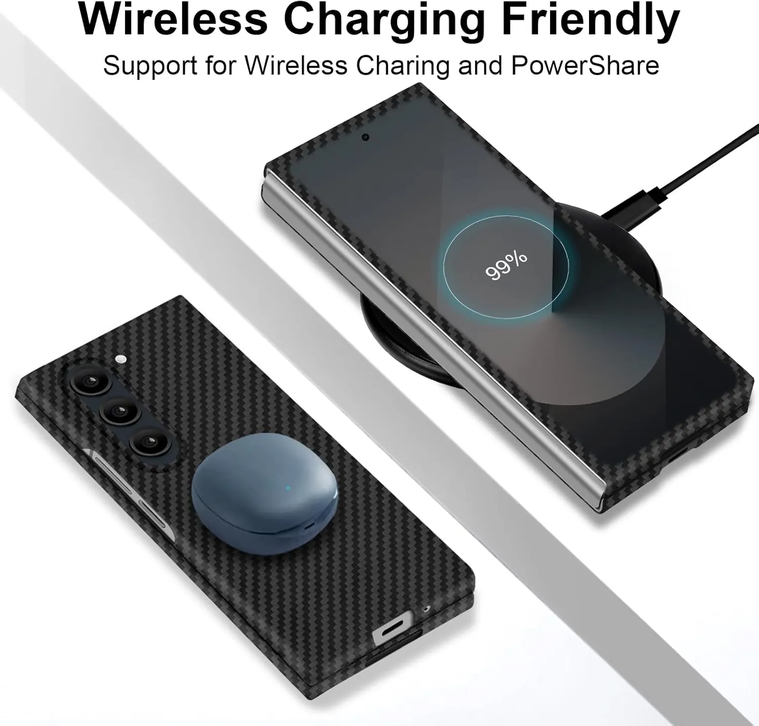 Slim and Thin Carbon Fiber Case Compatible with Samsung Galaxy Z Fold 6, 1500D Aramid Fiber Z Fold6 Cover for Men and Women, Supports Wireless Charging, Matte Black Gray