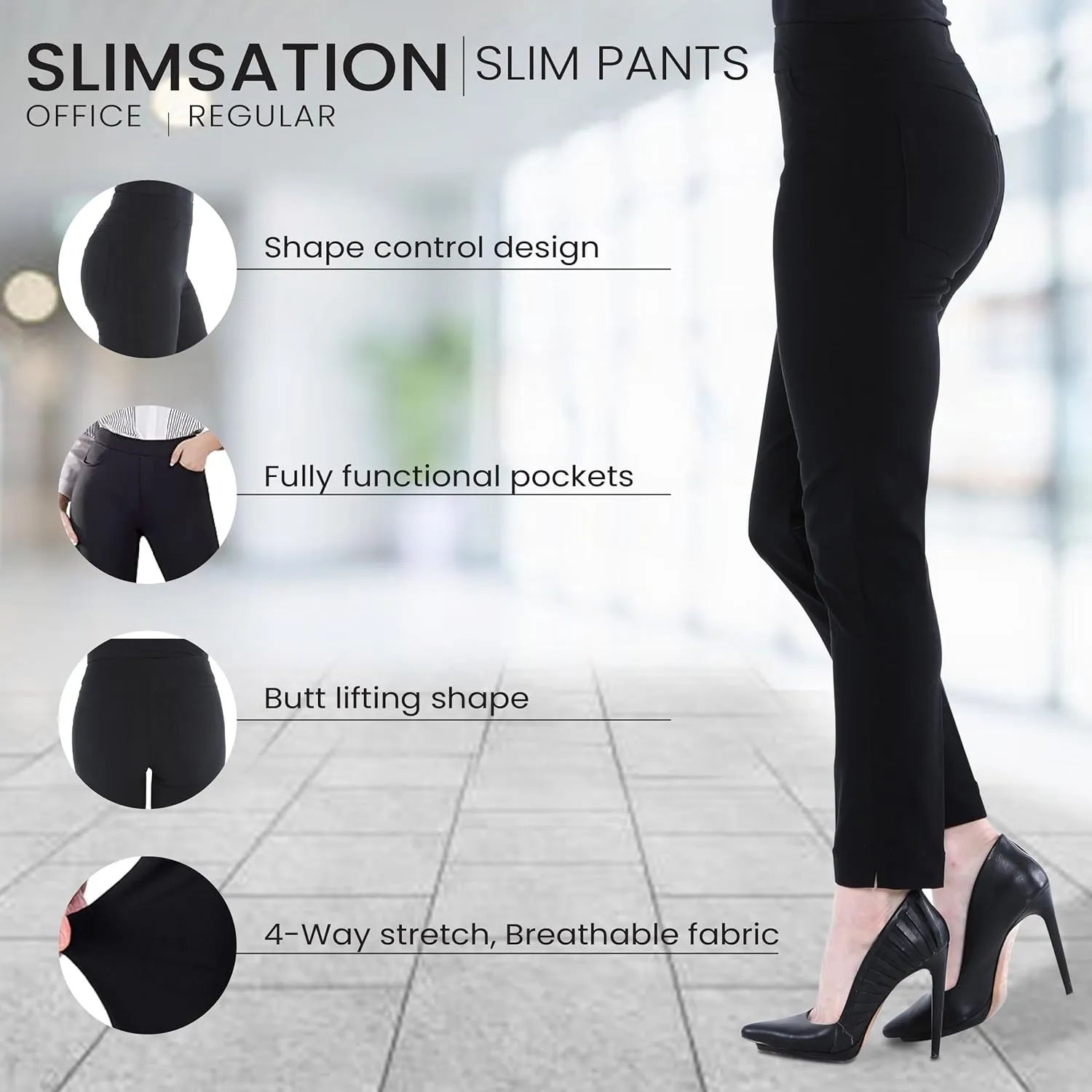 SLIM-SATION Women's Wide Band Ankle Pant Pull-on Pant with Tummy Control