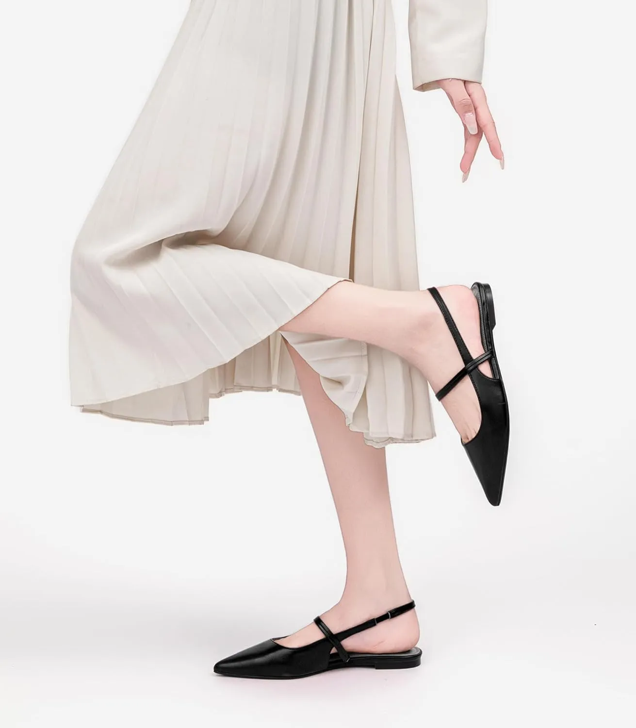 Slingback Flats for Women, Pointed Toe Women's Flats Square Topline Slip On for Fashion Dressy Date Comfort Casual Office Shoes for Women