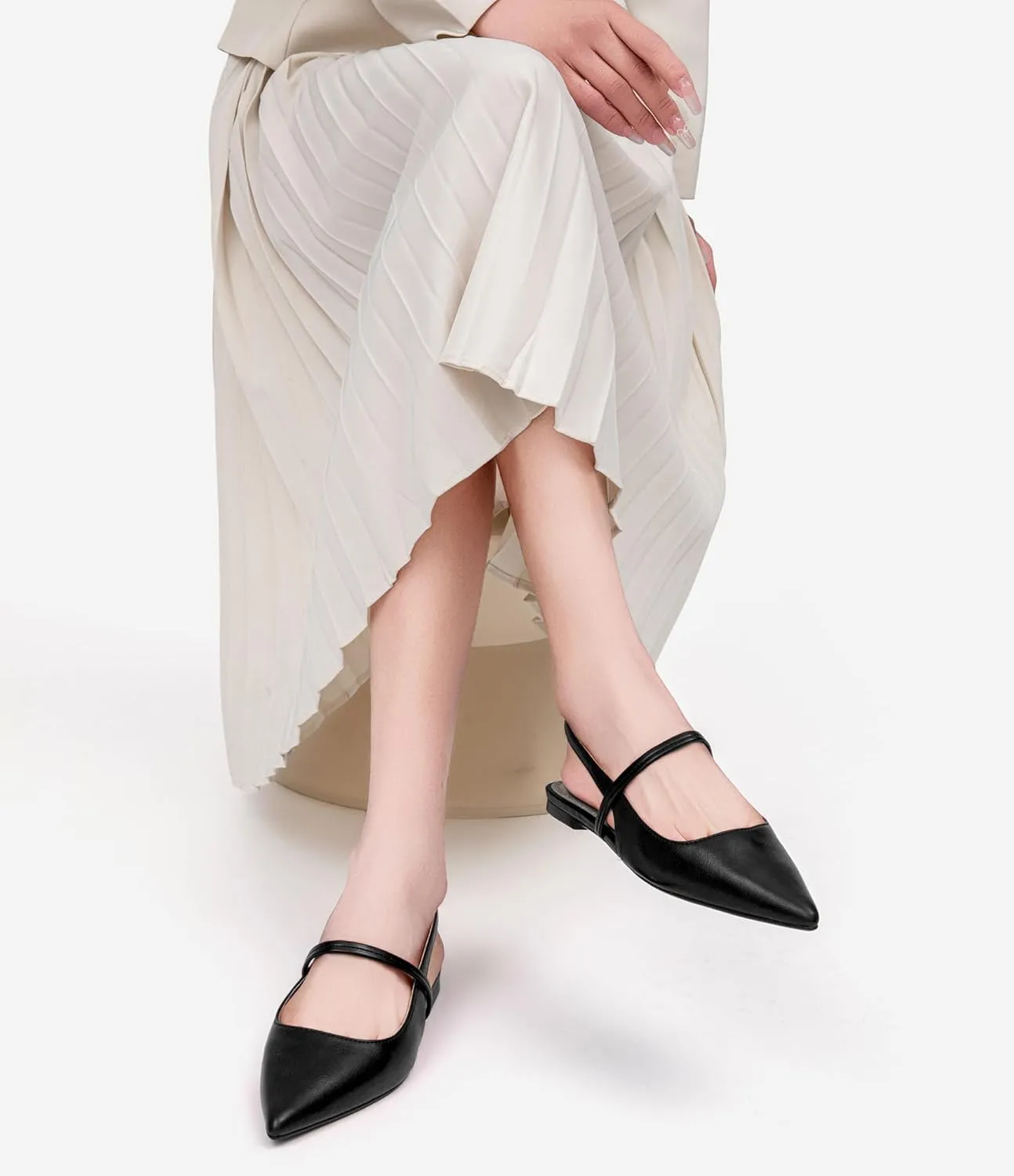 Slingback Flats for Women, Pointed Toe Women's Flats Square Topline Slip On for Fashion Dressy Date Comfort Casual Office Shoes for Women
