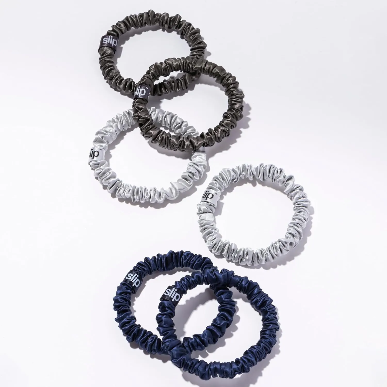 slip Skinnies The Midnight Collection | Pure Silk Skinny Scrunchies Set | 100% Mulberry Silk, Anti-Crease, Ultra Soft, Gentle on Hair, Prevents Breakage | Set of 6, Stylish & Durable
