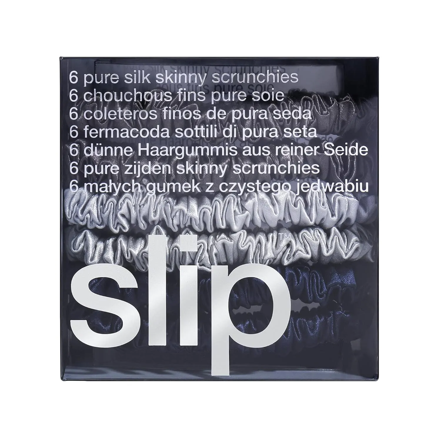 slip Skinnies The Midnight Collection | Pure Silk Skinny Scrunchies Set | 100% Mulberry Silk, Anti-Crease, Ultra Soft, Gentle on Hair, Prevents Breakage | Set of 6, Stylish & Durable