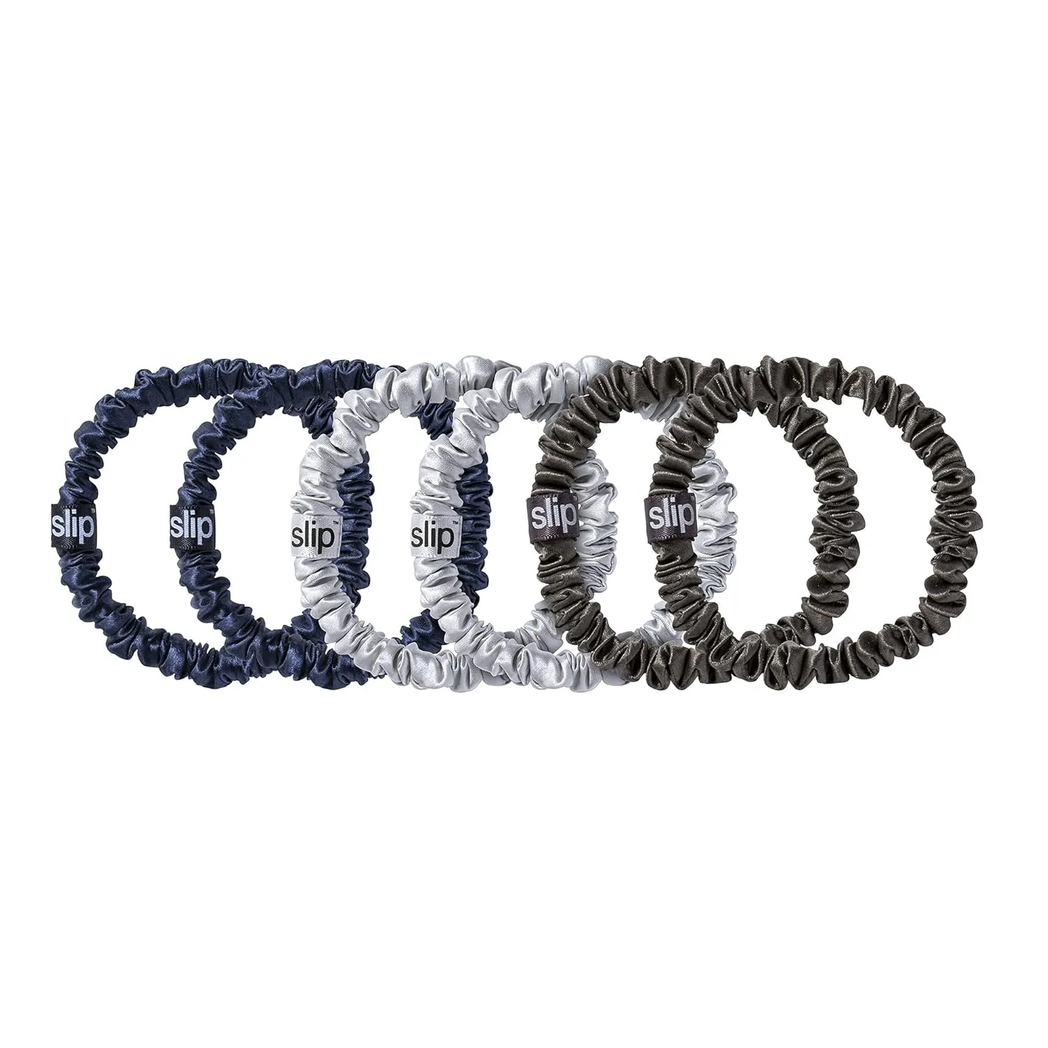 slip Skinnies The Midnight Collection | Pure Silk Skinny Scrunchies Set | 100% Mulberry Silk, Anti-Crease, Ultra Soft, Gentle on Hair, Prevents Breakage | Set of 6, Stylish & Durable