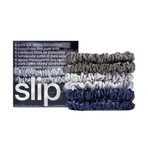 slip Skinnies The Midnight Collection | Pure Silk Skinny Scrunchies Set | 100% Mulberry Silk, Anti-Crease, Ultra Soft, Gentle on Hair, Prevents Breakage | Set of 6, Stylish & Durable