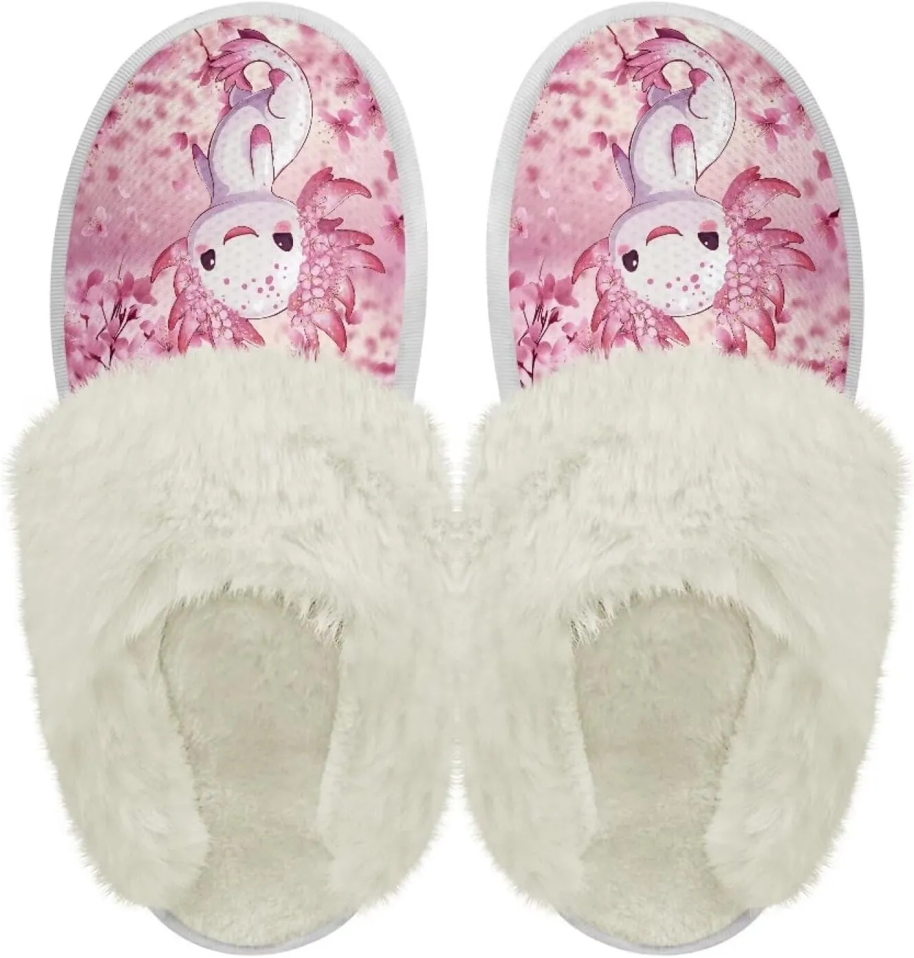 Slippers For Women Indoor And Outdoor, Anti-Slip Sole Fluffy Slippers Flannel Lined Slippers with Fur Edges