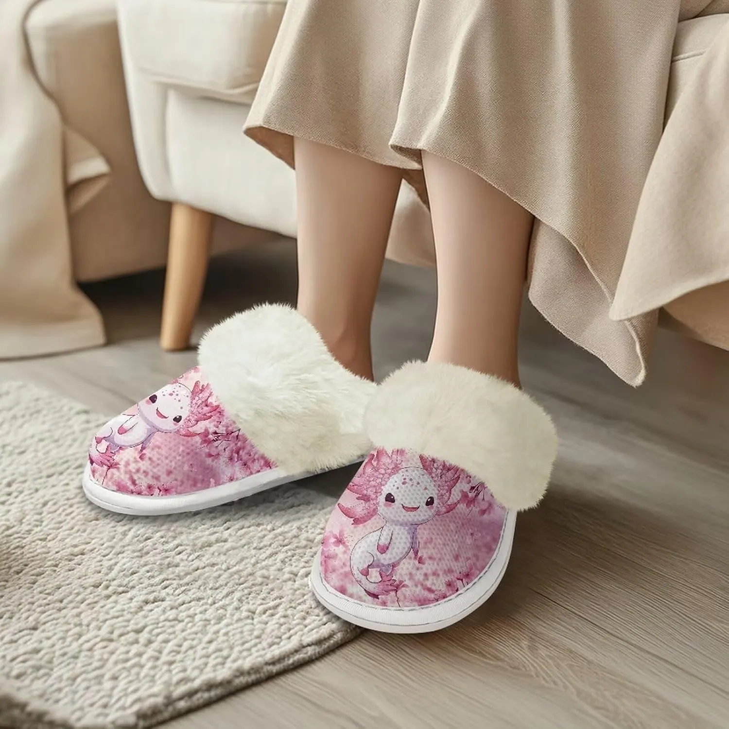 Slippers For Women Indoor And Outdoor, Anti-Slip Sole Fluffy Slippers Flannel Lined Slippers with Fur Edges