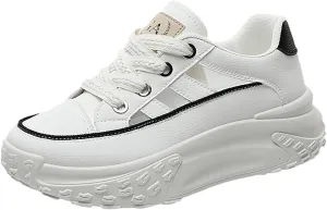 Sneakers for Women Lace Up Platform Non Slip Sports Shoes Breathable Hollow-Out Leather Running Shoes for Stylish Running Shopping