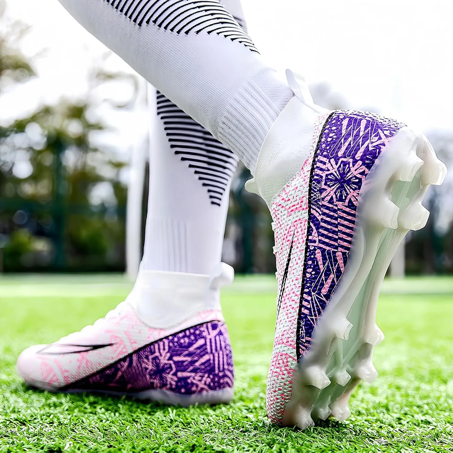 Soccer Cleats for Mens Womens Turf Soccer Shoes Indoor Footall Cleats High Ankle TF AG FG Football Boots Wide Training Sneaker