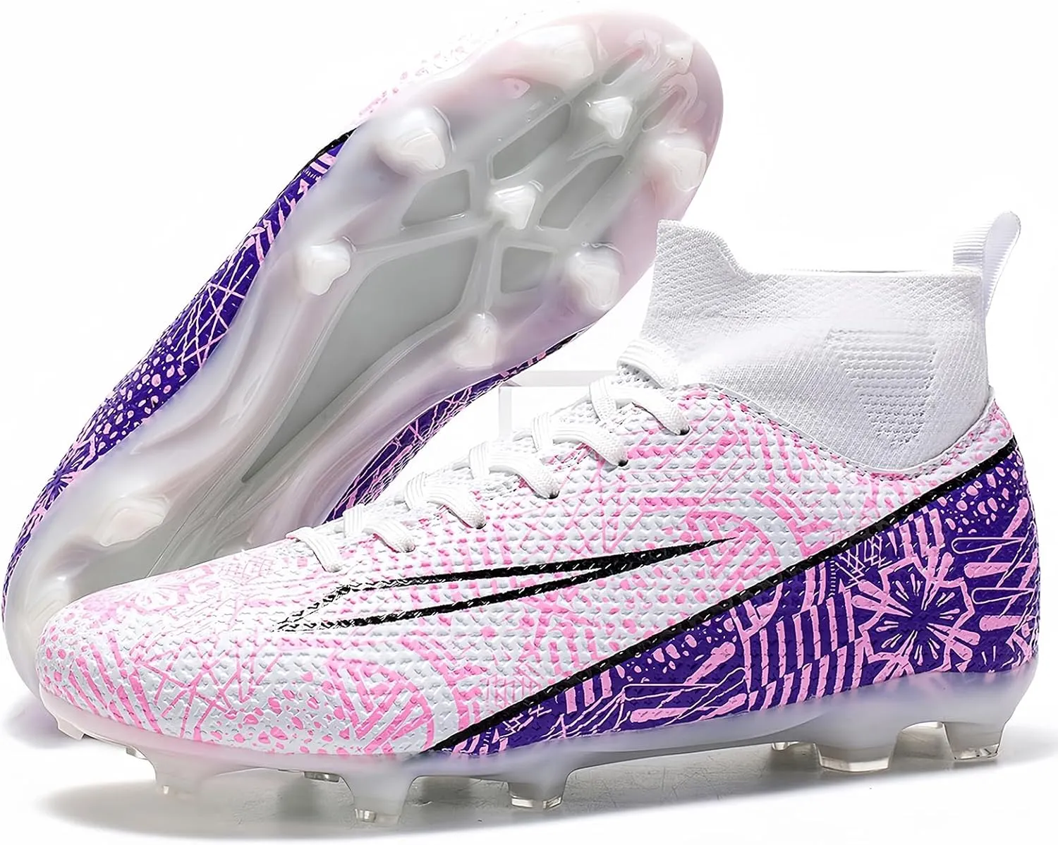 Soccer Cleats for Mens Womens Turf Soccer Shoes Indoor Footall Cleats High Ankle TF AG FG Football Boots Wide Training Sneaker