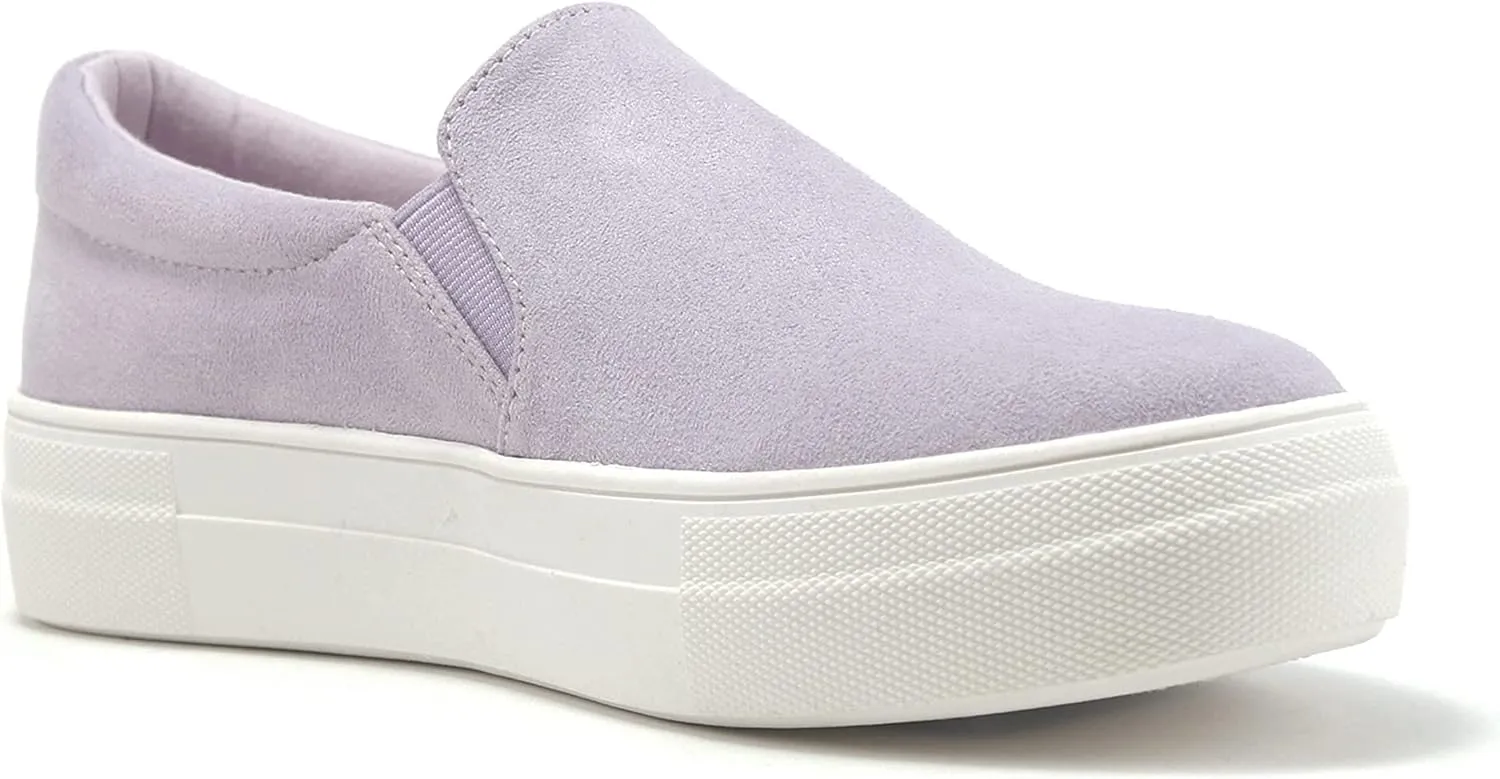 Soda Flat Women Shoes Slip On Loafers Casual Sneakers Memory Foam Insoles Hidden Platform/Flatform Round Toe Hike-G Light Purple Lavender 10