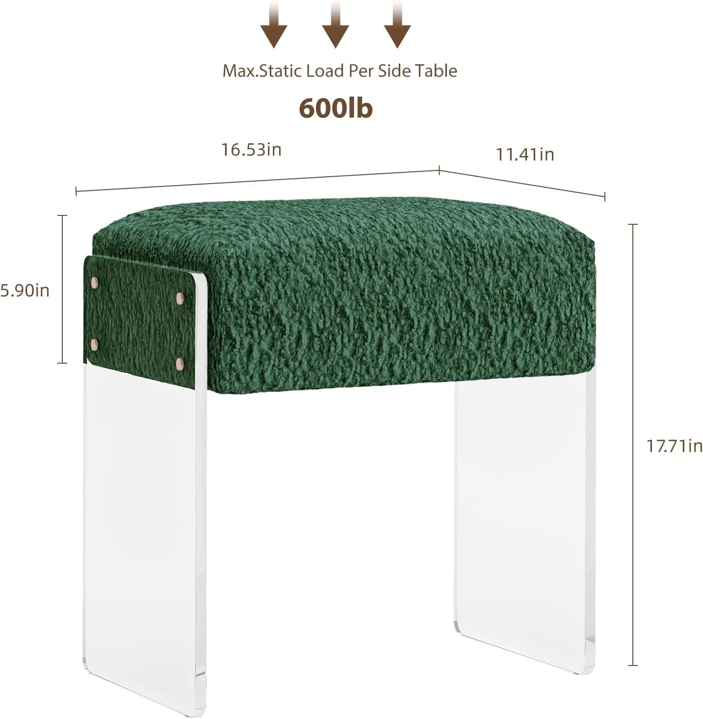 Soft Fluffy Stool, Modern Acrylic Footstool with Upholstered Seat, Fluffy Stool for Living Room Bedroom (Green)