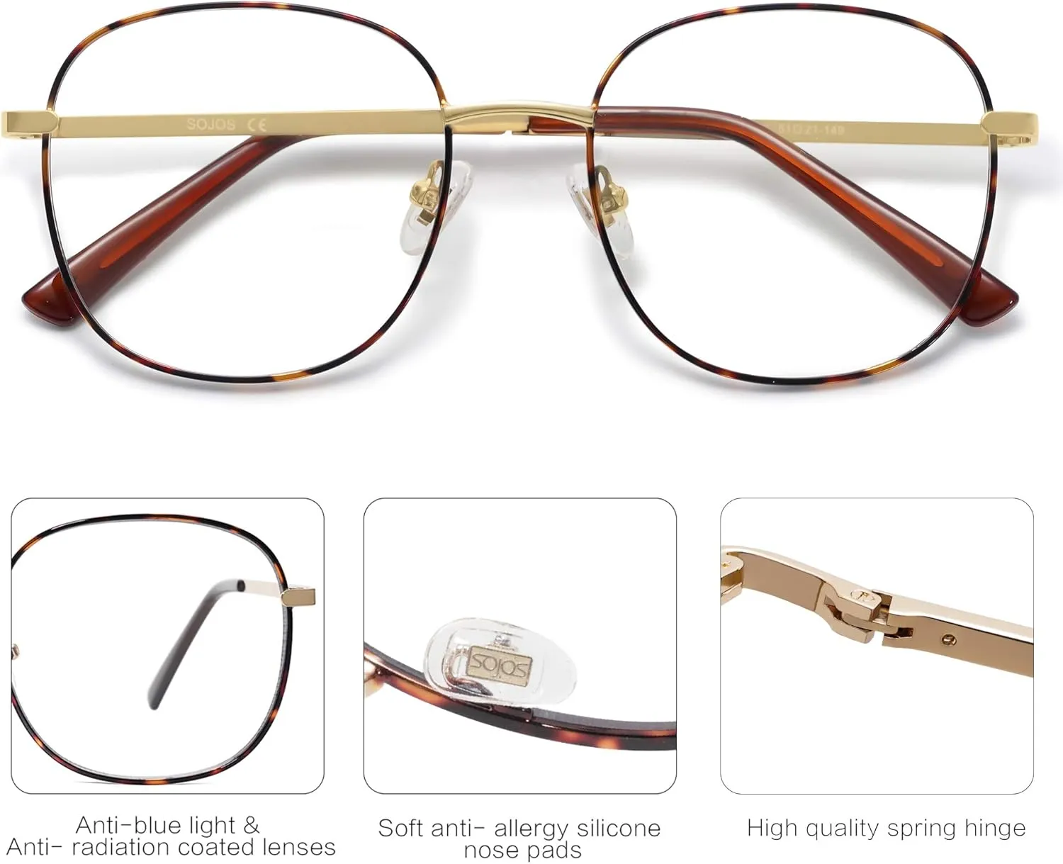 SOJOS Classic Square Blue Light Blocking Glasses for Women Men Stylish Computer Glasses SJ1137