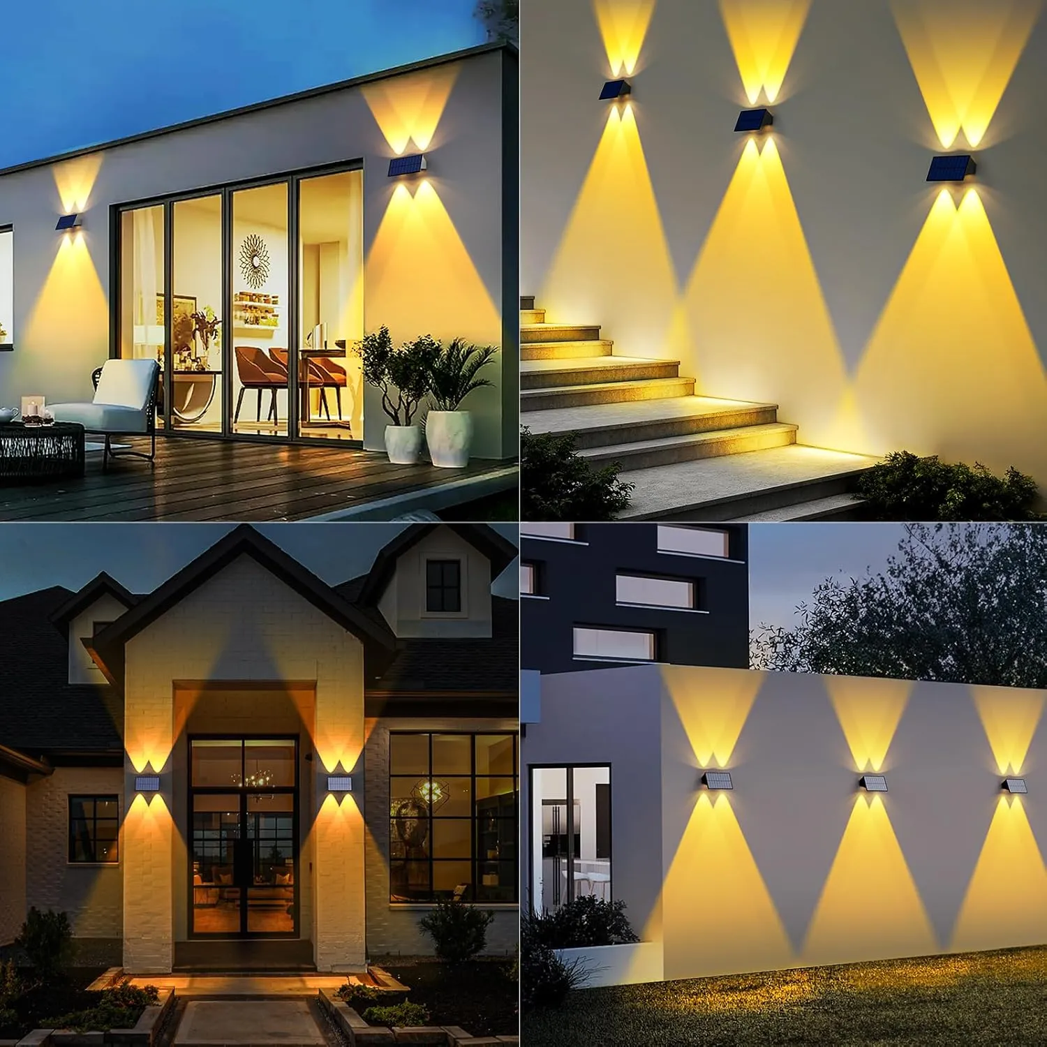 Solar Fence Lights,8 Pack Solar Lights Outdoor Warm White/Red/Blue/Green Up & Down Waterproof 100 Lumens Dusk to Dawn for Wall/Backyard/Pool/Railing/Patio/Porch/Step