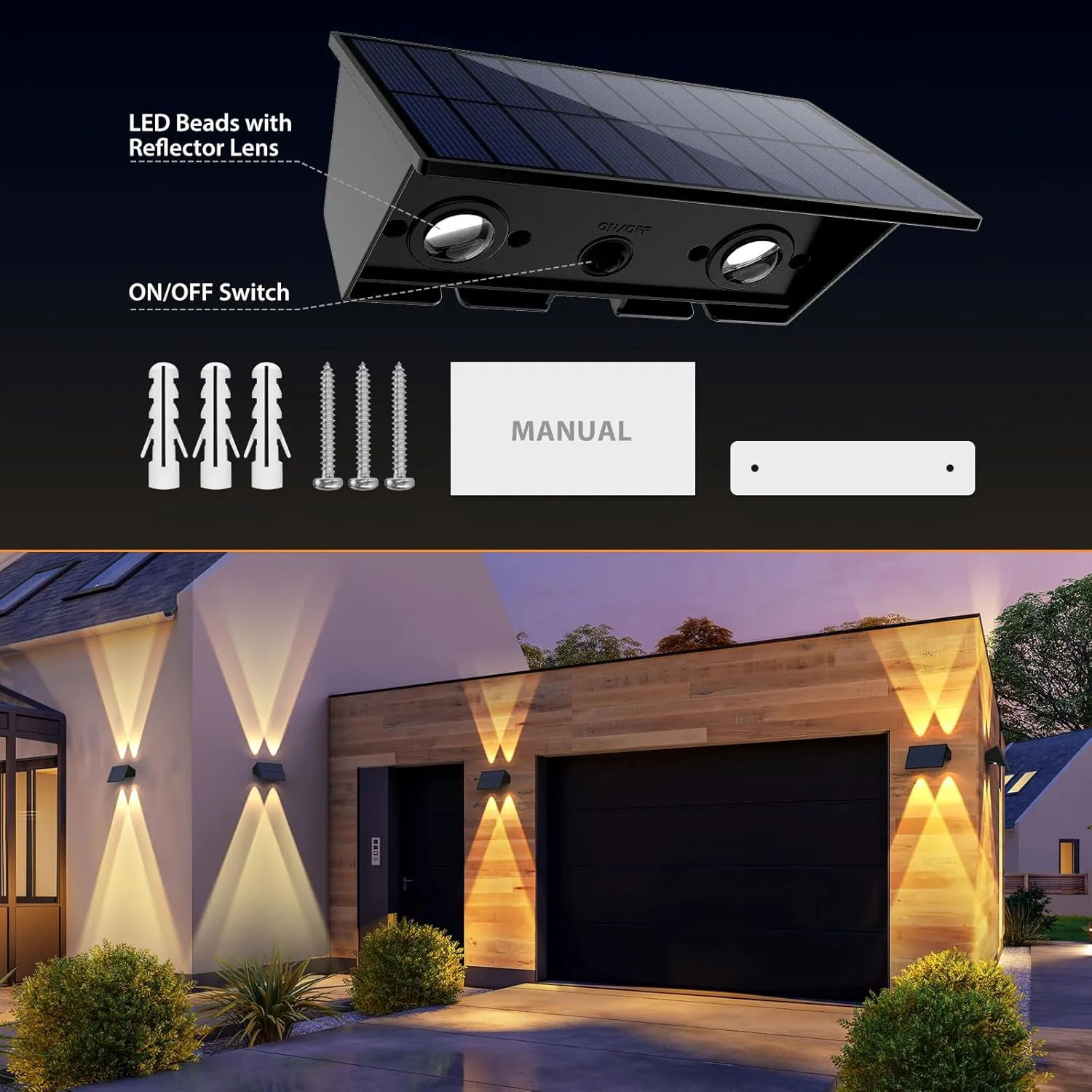 Solar Fence Lights,8 Pack Solar Lights Outdoor Warm White/Red/Blue/Green Up & Down Waterproof 100 Lumens Dusk to Dawn for Wall/Backyard/Pool/Railing/Patio/Porch/Step