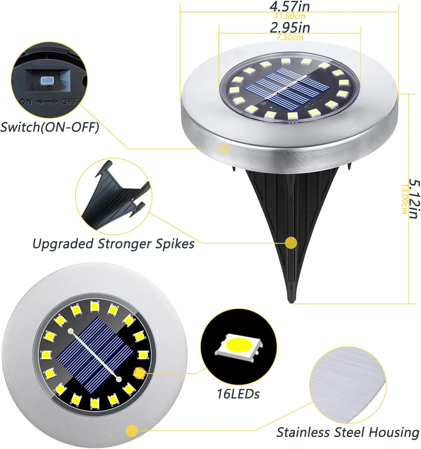 Solar Ground Lights-Waterproof Solar Outdoor Garden- Disk Light-Upgraded 16LED Bright in-Ground Light-Landscape for Pathway, Yard, Lawn, Patio, Walkway (12 Pack Warm Light)