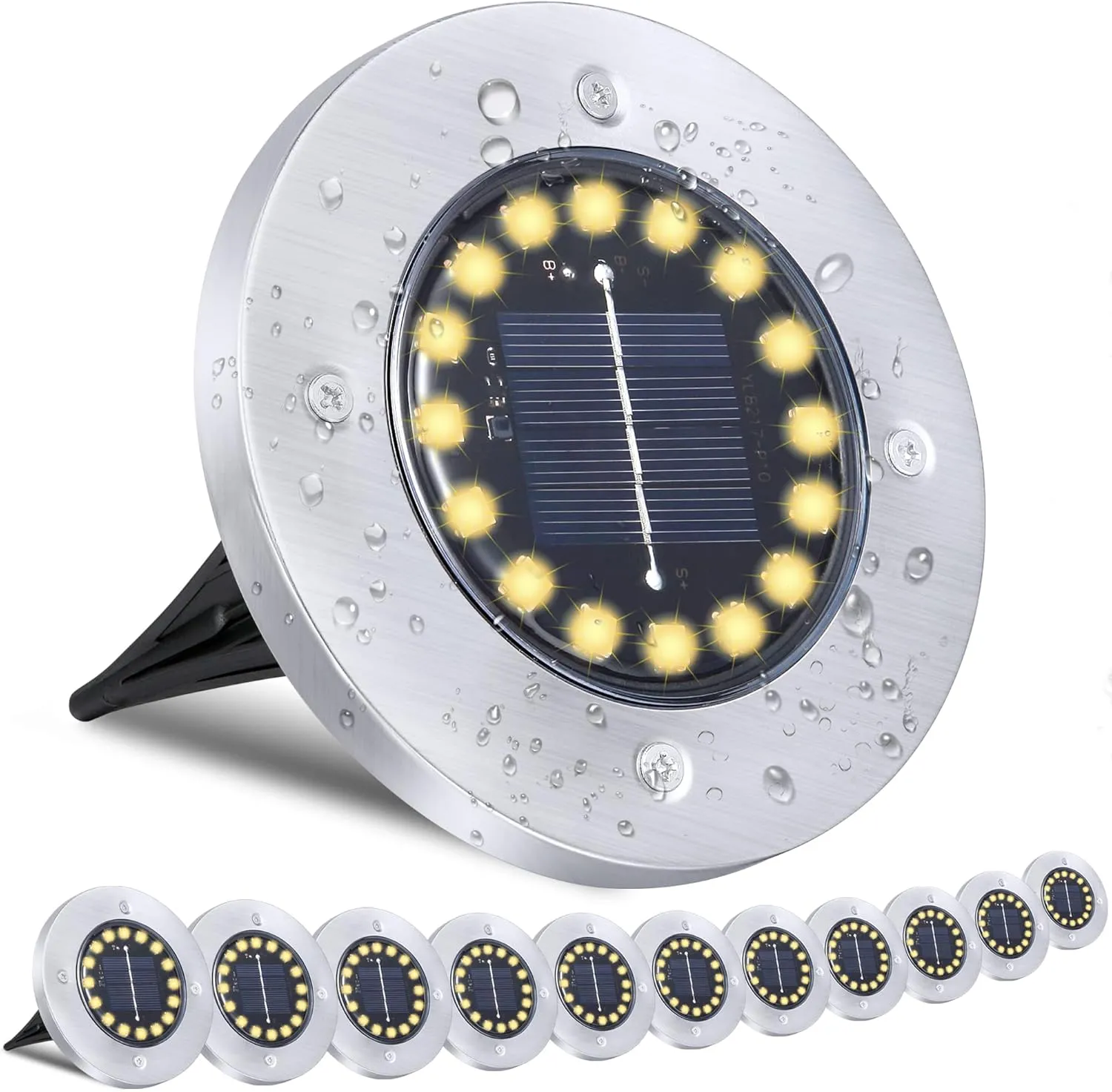 Solar Ground Lights-Waterproof Solar Outdoor Garden- Disk Light-Upgraded 16LED Bright in-Ground Light-Landscape for Pathway, Yard, Lawn, Patio, Walkway (12 Pack Warm Light)