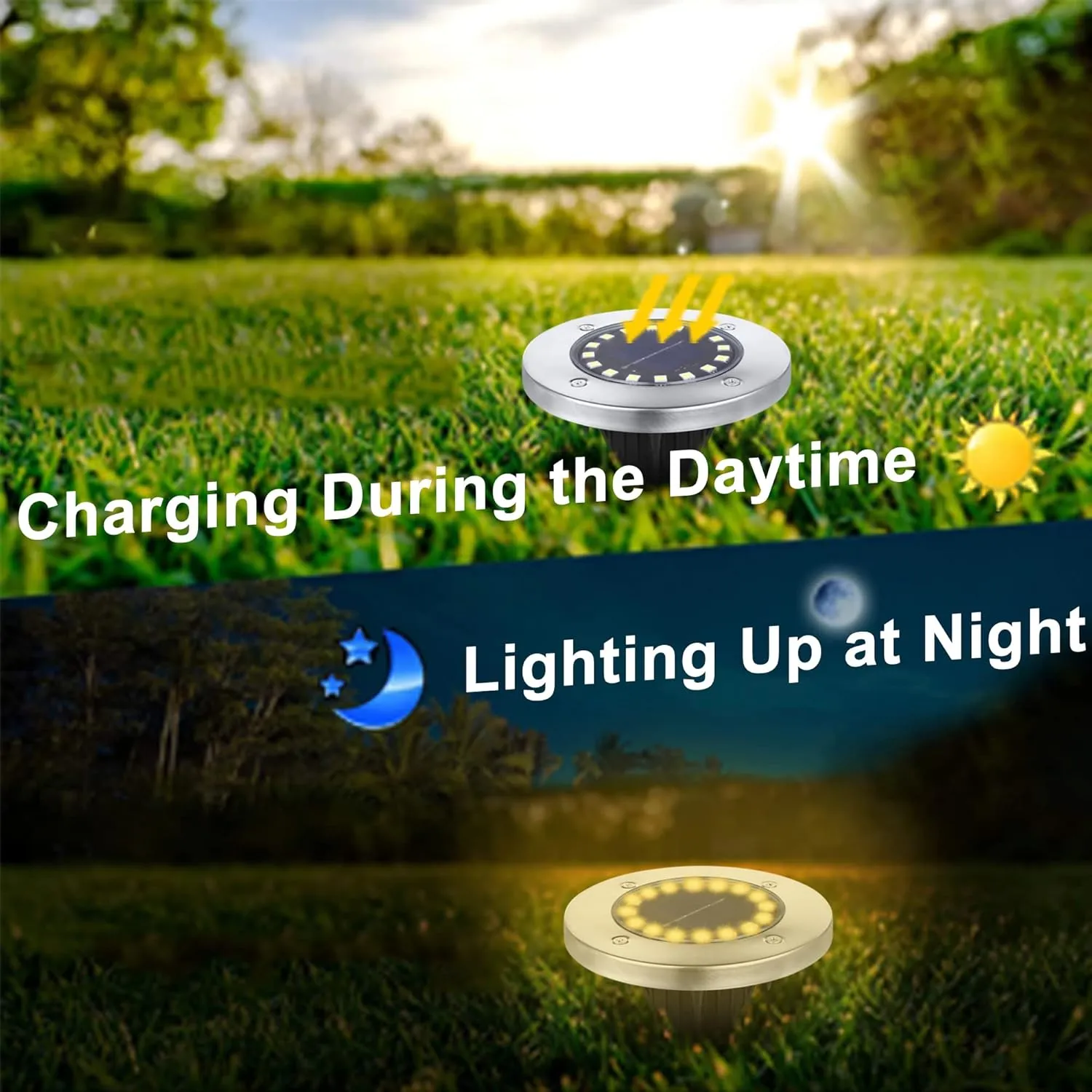 Solar Ground Lights-Waterproof Solar Outdoor Garden- Disk Light-Upgraded 16LED Bright in-Ground Light-Landscape for Pathway, Yard, Lawn, Patio, Walkway (12 Pack Warm Light)