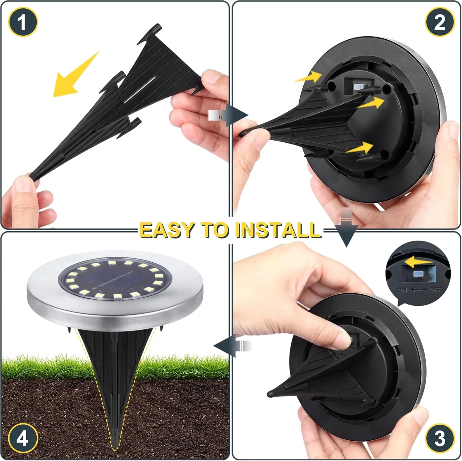 Solar Ground Lights-Waterproof Solar Outdoor Garden- Disk Light-Upgraded 16LED Bright in-Ground Light-Landscape for Pathway, Yard, Lawn, Patio, Walkway (12 Pack Warm Light)