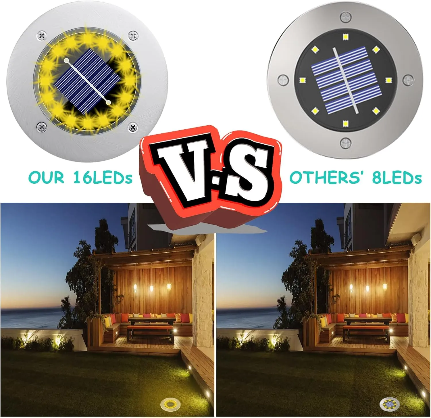 Solar Ground Lights-Waterproof Solar Outdoor Garden- Disk Light-Upgraded 16LED Bright in-Ground Light-Landscape for Pathway, Yard, Lawn, Patio, Walkway (12 Pack Warm Light)