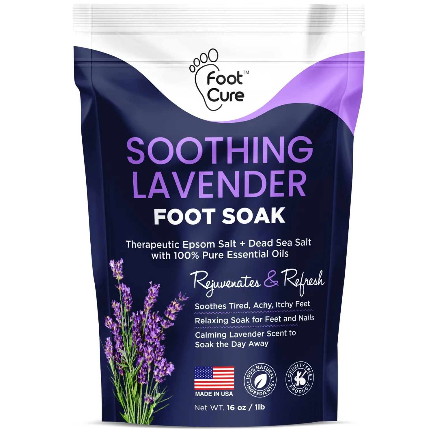 Soothing Lavender Foot Spa with Epsom Salt Bath Soak – Pedicure Foot Soak Tub & Foot Massager Spa – Relaxing Foot Scrubber & Dead Skin Remover – Ionic Foot Bath Detox for Foot Care & Soaking